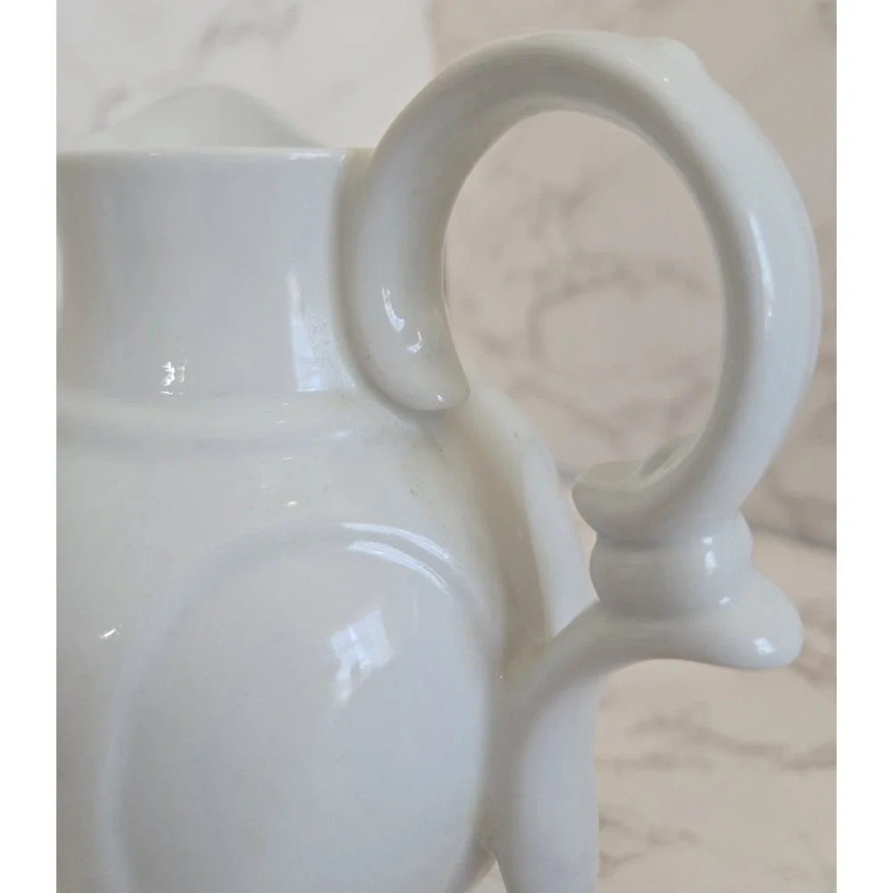 Porcelain‎ Water Pitcher White With Handle Vintage 7.5